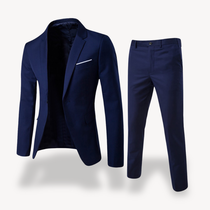 Modern slim fit men's formal suit, a sharp two-piece blazer & pants set for a polished, elegant look.