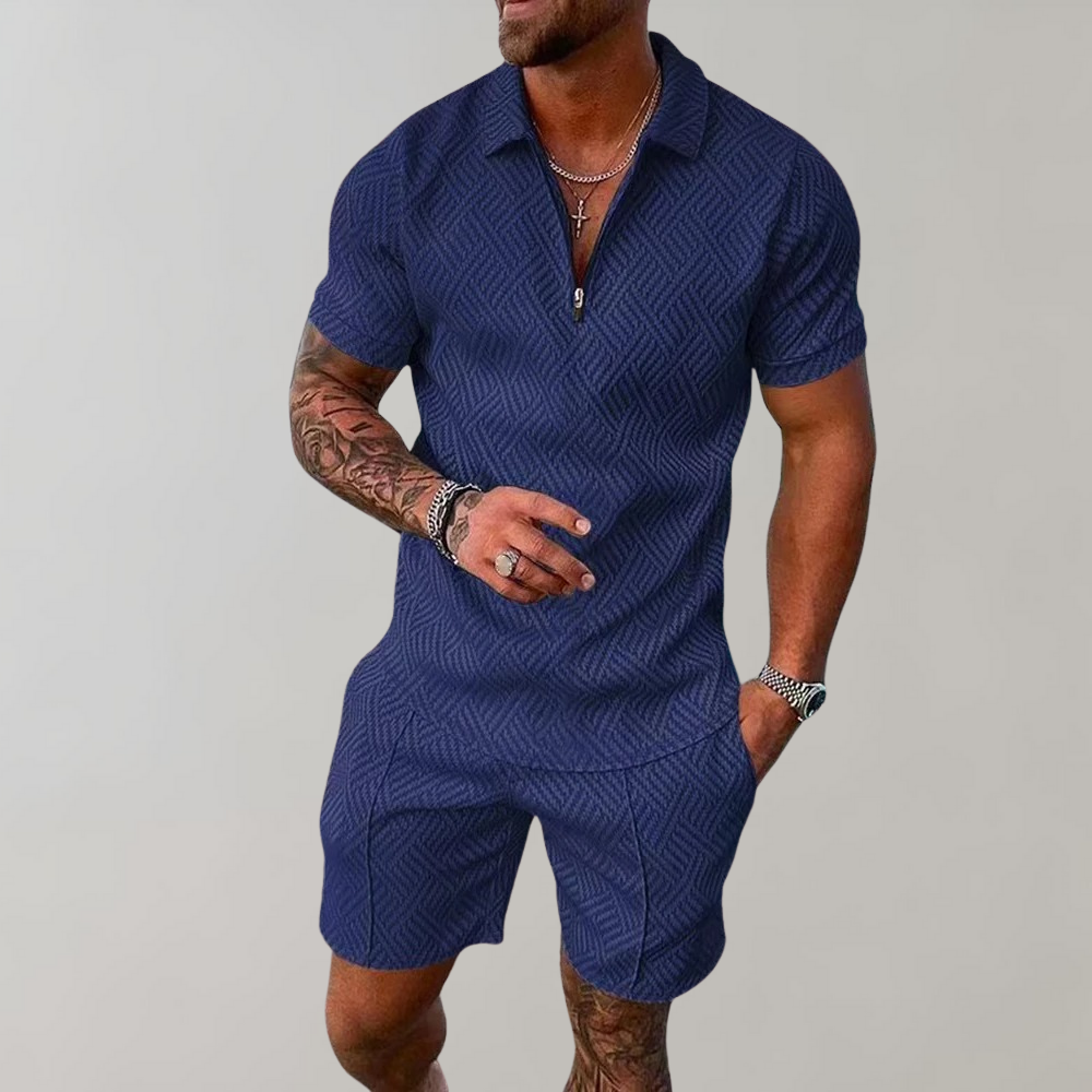 Men's two-piece summer set: stylish polo shirt & comfortable shorts. Ideal for casual warm-weather fashion.
