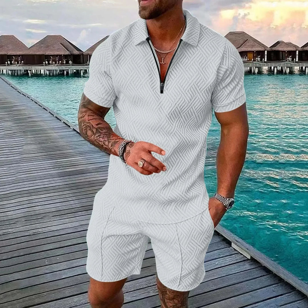 Men's comfortable polo shirt from a two-piece summer set. Casual style, breathable fabric for warm weather.