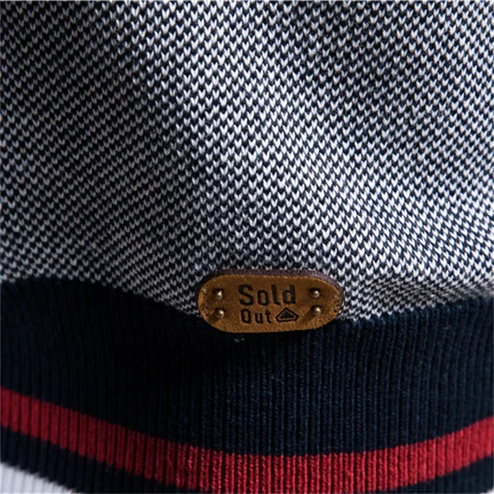 Everyday men's two-tone zip jacket with ribbed stand collar, a versatile layering option.