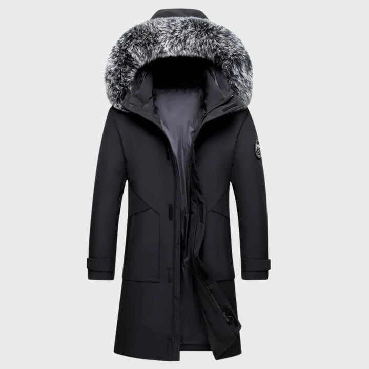 Stylish men's durable winter jacket, waterproof & windproof for extreme cold weather outerwear.