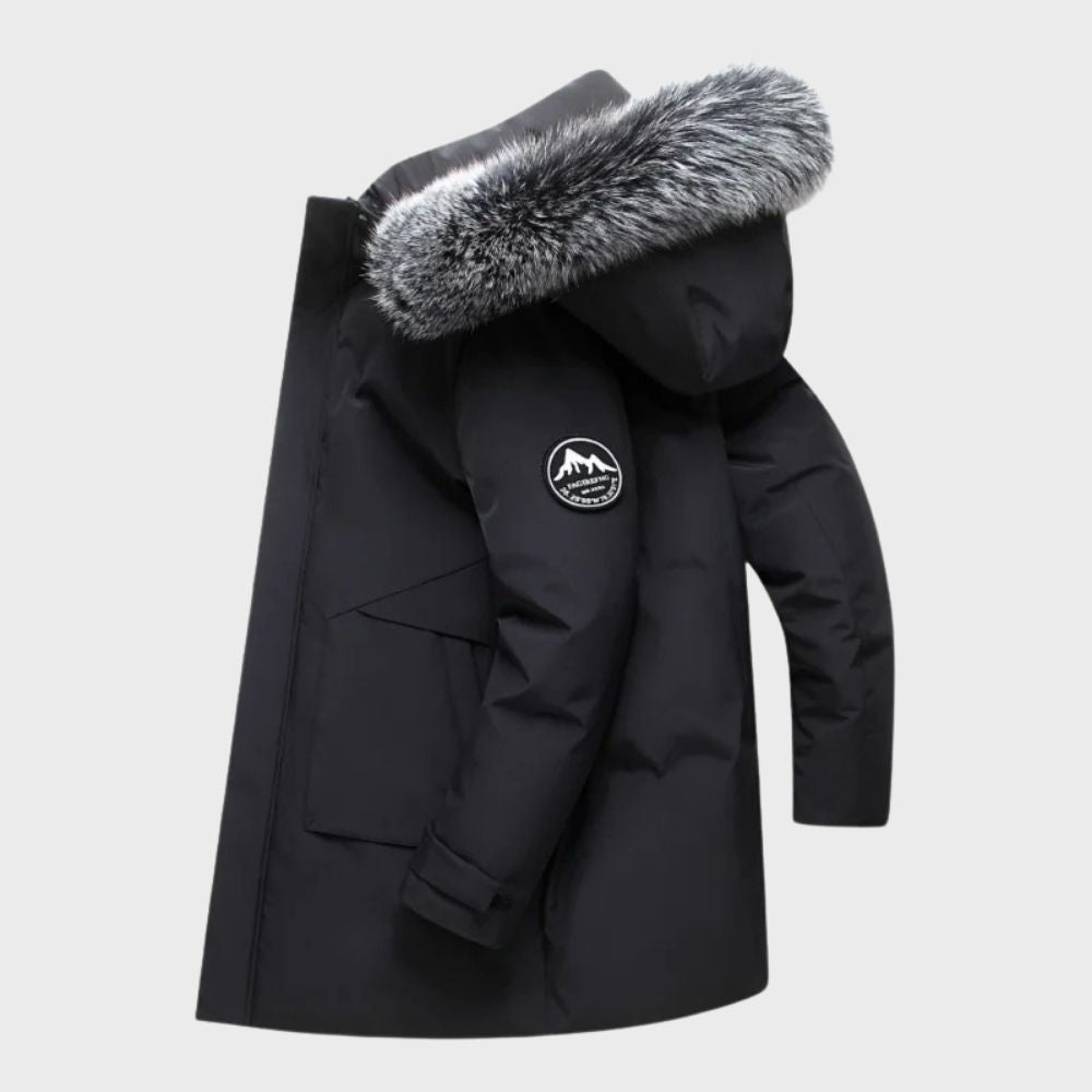 Insulated men's waterproof thermal winter jacket, windproof outerwear for superior warmth & dry comfort.