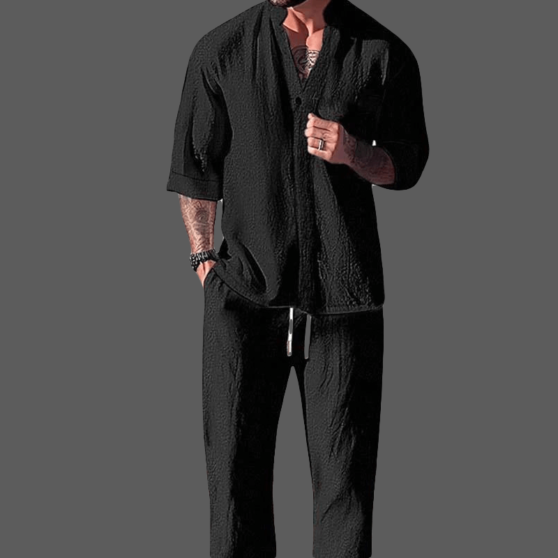Stylish men's loungewear set. Two-piece casual clothing for men's fashion & home wear. Relax in style.