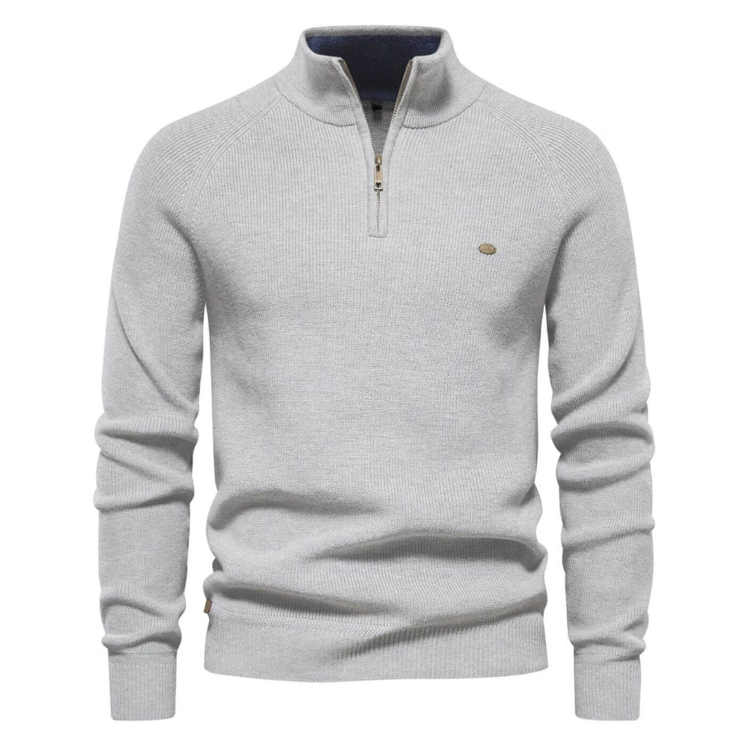 Cozy men's long-sleeve knit sweater, perfect for versatile casual wear & everyday comfort.