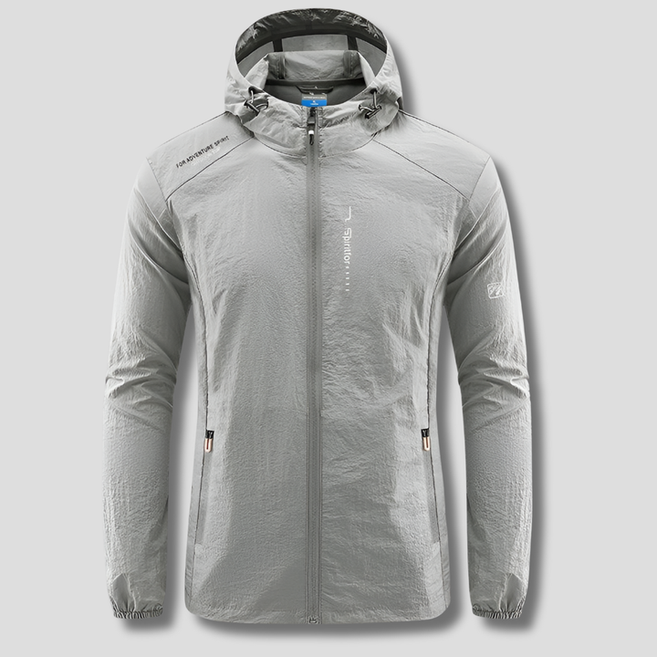 Men's ultralight hooded jacket, offering superior wind & sun protection. Ideal for outdoor adventures & travel.