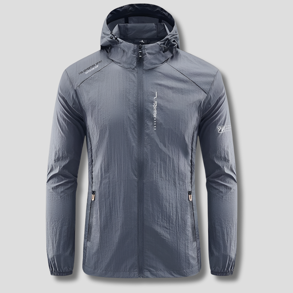 Lightweight men's hooded jacket, windproof & sun protective. Essential for spring & summer outdoor activities.