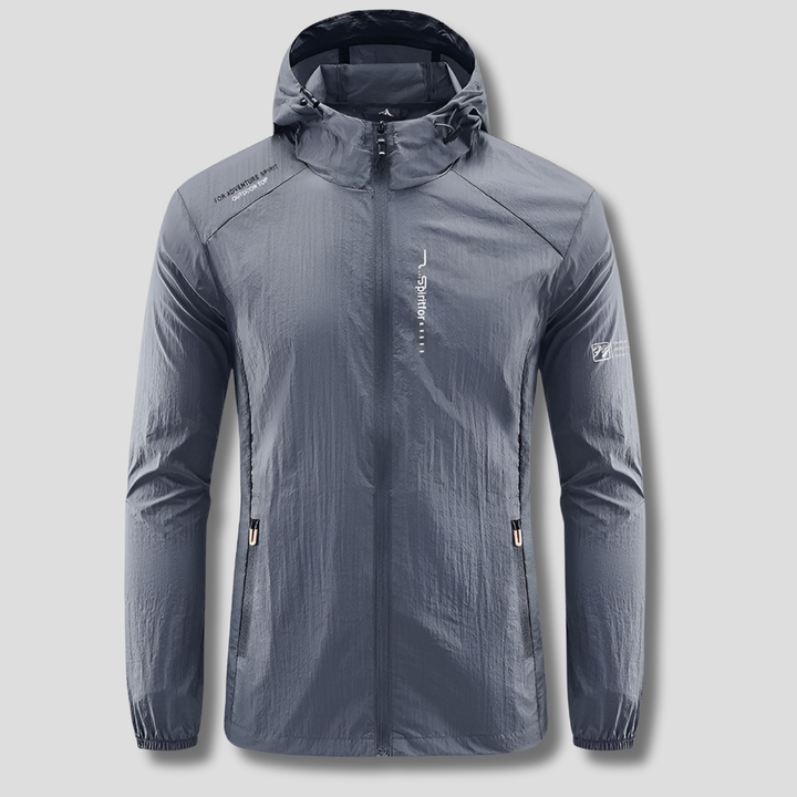 Lightweight men's hooded jacket, windproof & sun protective. Essential for spring & summer outdoor activities.