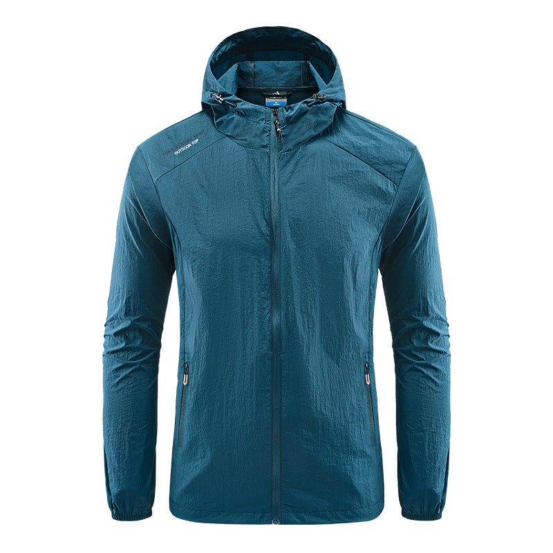 Casual men's ultralight hooded jacket, designed for wind & UV protection. Great for everyday outdoor wear & travel.