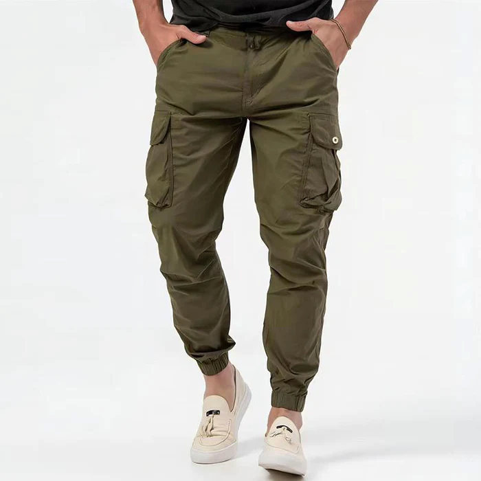 Men's modern cargo joggers in black, stylish and versatile for urban casual wear with convenient utility pockets.