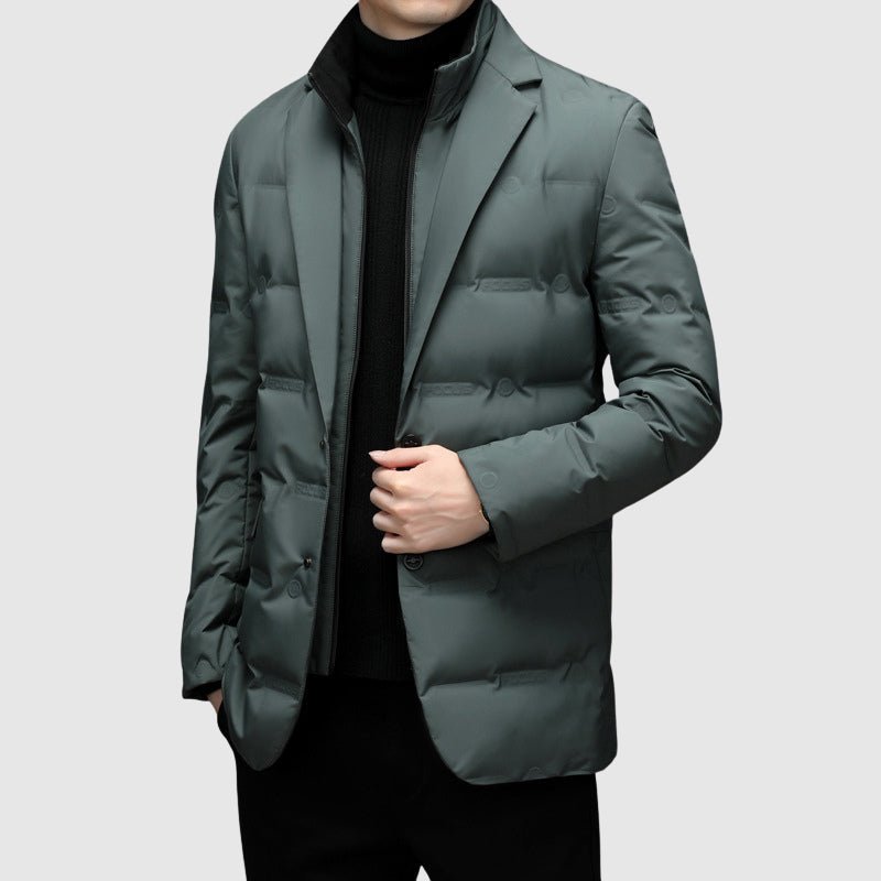 Men's urban quilted button-up jacket, perfect for stylish fall & winter fashion.