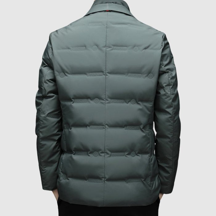 Tailored men's quilted button jacket with urban design, ideal outerwear for fall & winter.