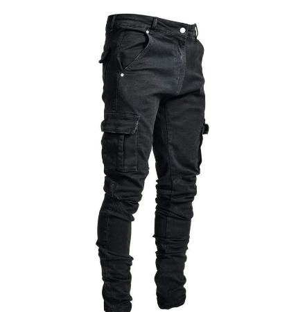 Grey men's casual slim fit cargo pants, offering streetwear utility and comfort for everyday urban fashion.