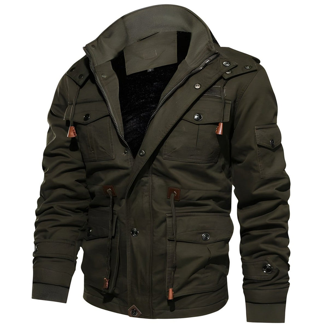 Men's urban utility hooded jacket with multi-pocket design, perfect for casual everyday wear.