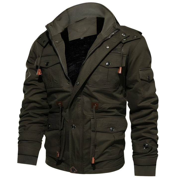 Men's urban utility hooded jacket with multi-pocket design, perfect for casual everyday wear.