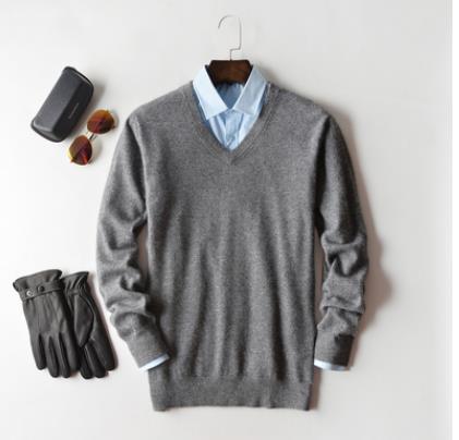 Soft men's V-neck long sleeve sweater, a classic choice for autumn and winter comfort.