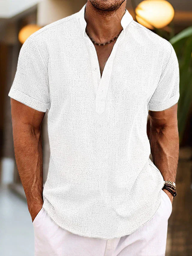 Comfortable men's V-neck polo top, a soft everyday shirt for a timeless look.