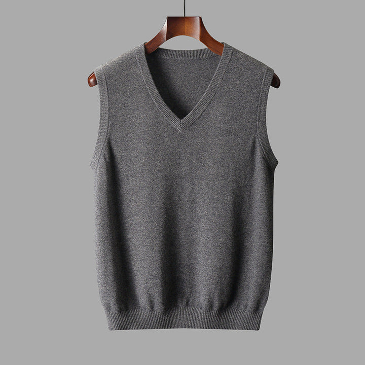 Stylish V-neck sweater vest. Ideal for business casual, office, or comfortable men's layering.