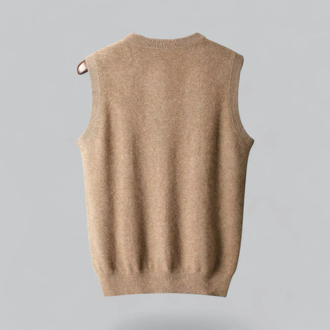 Classic men's V-neck sweater vest, a timeless piece for smart casual and business casual layering fashion.