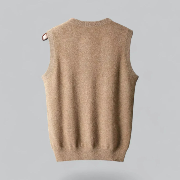 Classic men's V-neck sweater vest, a timeless piece for smart casual and business casual layering fashion.
