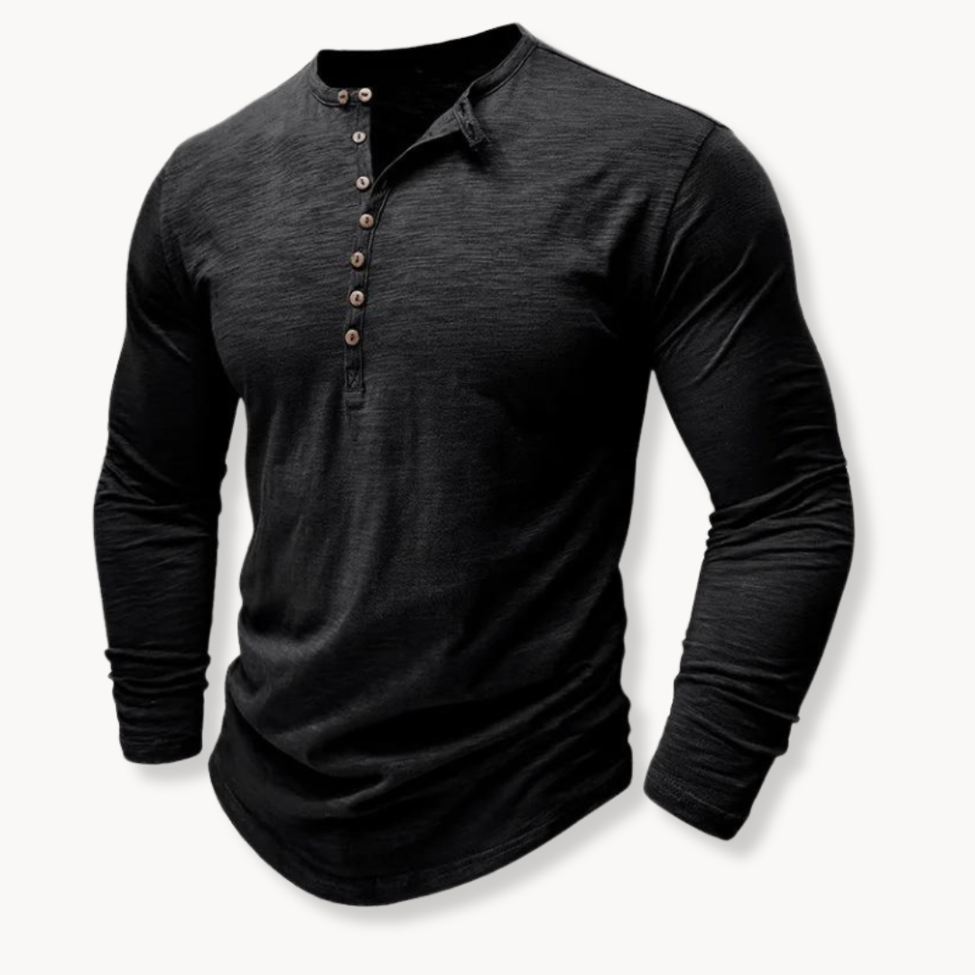 Men's versatile 7-button henley shirt. Long sleeve, classic fit, perfect for casual & smart casual everyday wear.
