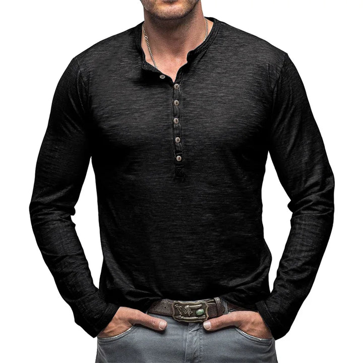 Soft men's classic fit henley, long sleeves & 7-button placket for comfortable, versatile everyday wear.