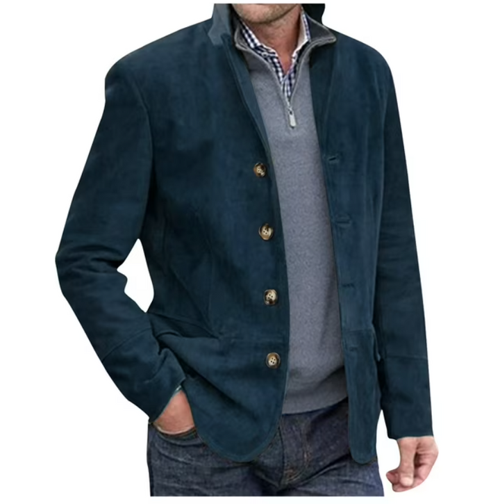 Elegant men's versatile blazer, a button-front jacket enhancing formal wear or smart casual menswear. Fashionable & sharp.