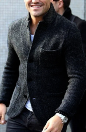 Stylish men's button-down casual jacket with tailored fit, versatile outerwear for spring & fall fashion.