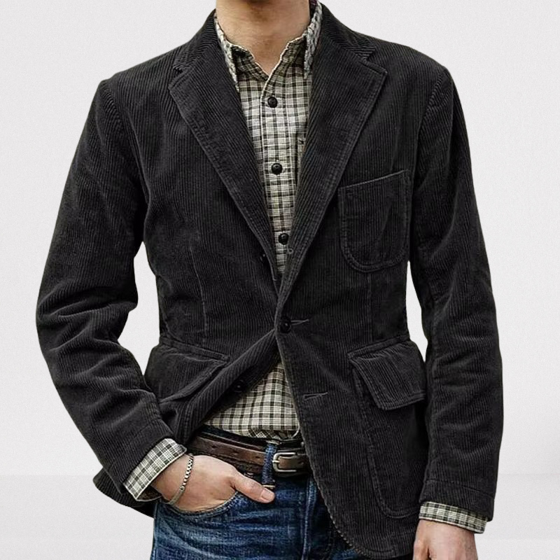 Stylish men's button-up jacket, an essential outer layer for fall and spring, offering classic casual style.