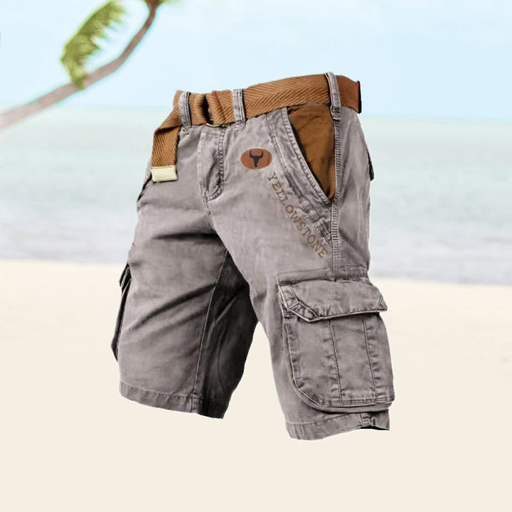 Men's versatile cargo shorts in khaki, perfect for summer casual wear & outdoor adventures.