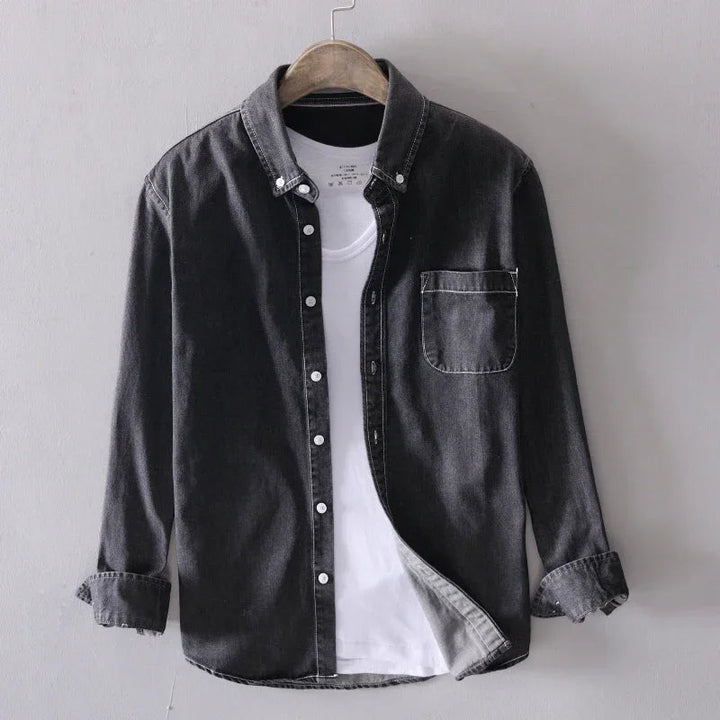 Classic men's long-sleeve button shirt, ideal for casual wear, perfect for layering.