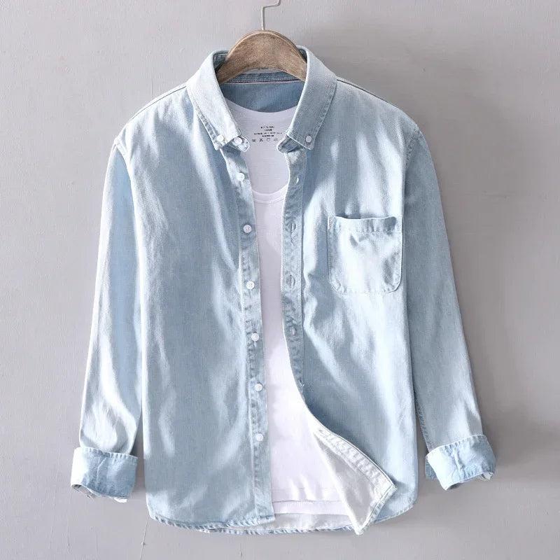 Comfortable men's button-down shirt, relaxed fit, versatile for everyday fashion & styling.