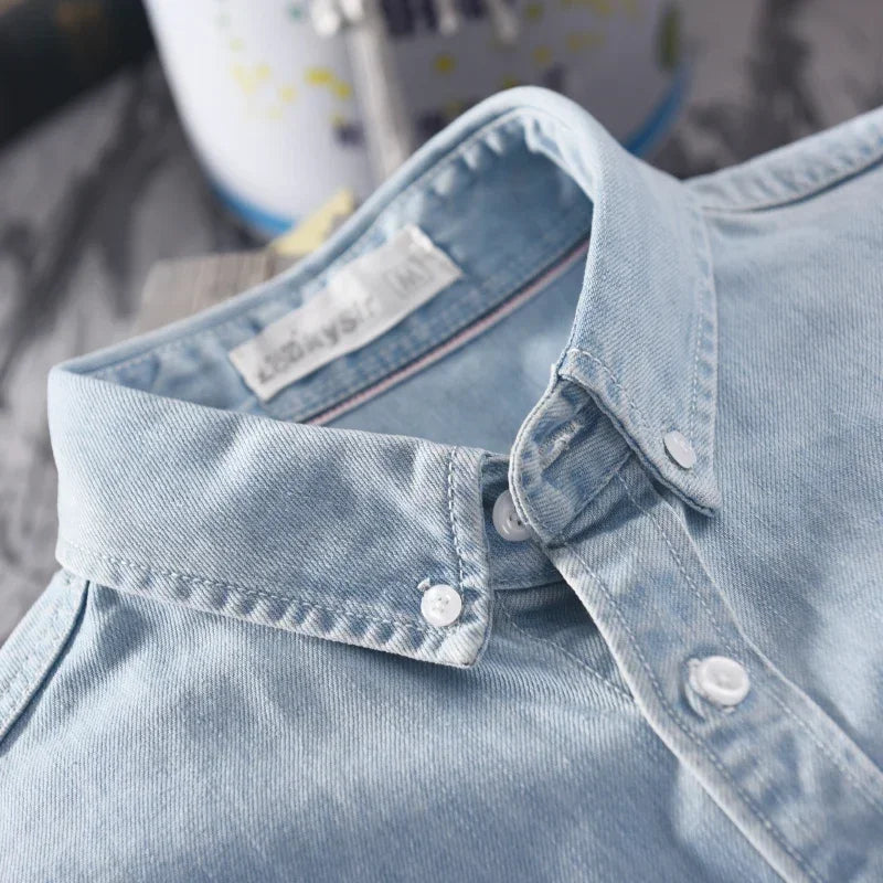 Front view of a men's versatile long-sleeve button-down shirt, perfect for layering and casual style.