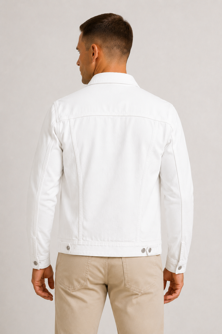 Stylish men's casual denim jacket with button front. Ideal smart-casual transitional outerwear for spring & autumn.