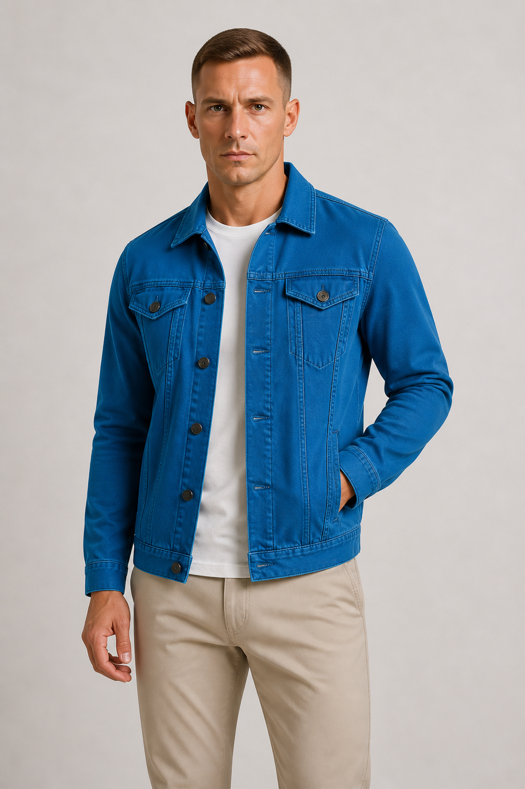 Lightweight men's denim jacket, great for spring & autumn. A versatile piece for a modern, everyday look.