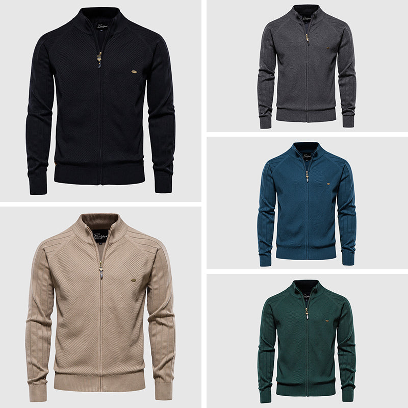 Men's versatile full-zip cardigan sweater for smart casual or everyday layering. Comfortable long sleeve outerwear.