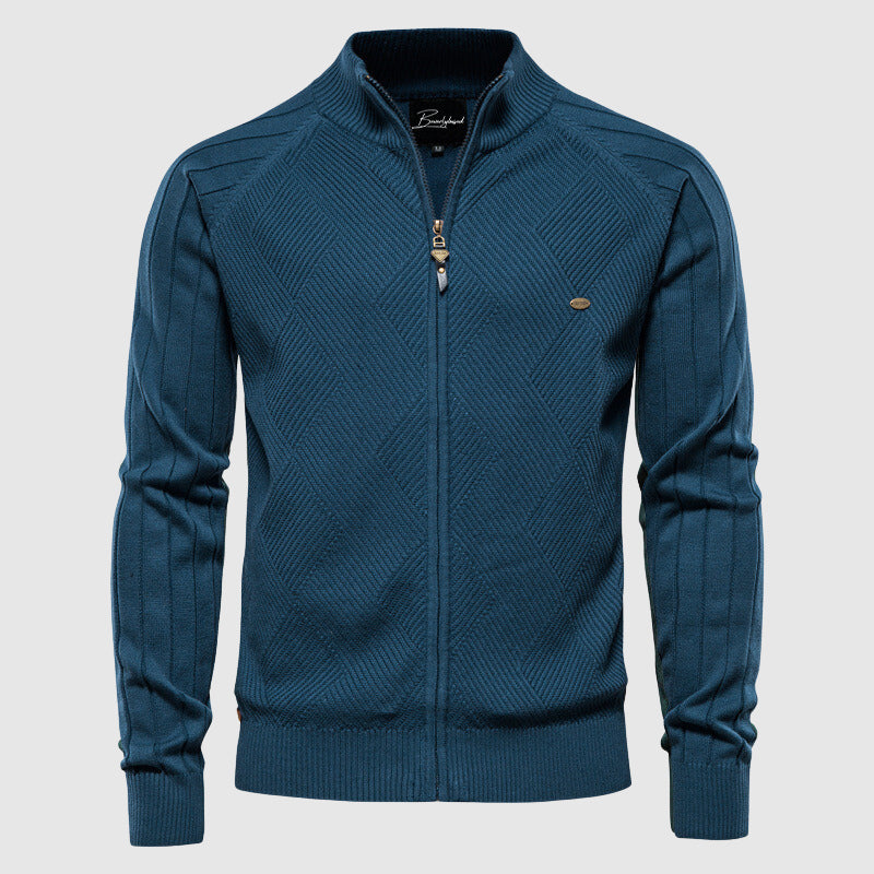 Comfortable men's full-zip cardigan sweater. Perfect everyday long sleeve outerwear for versatile casual and smart casual looks.