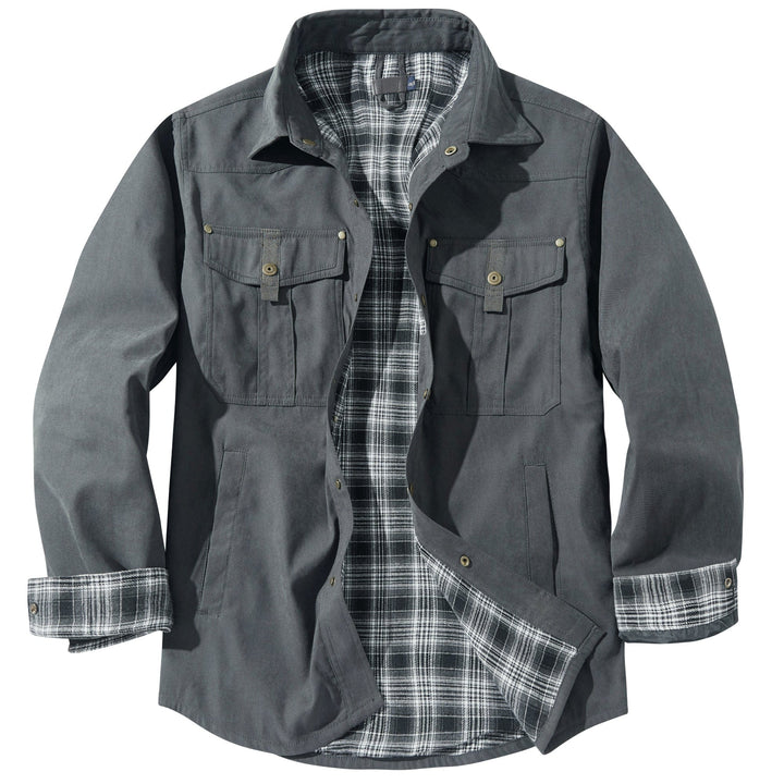 Men's versatile jacket with insulated flannel lining, functional & durable apparel.