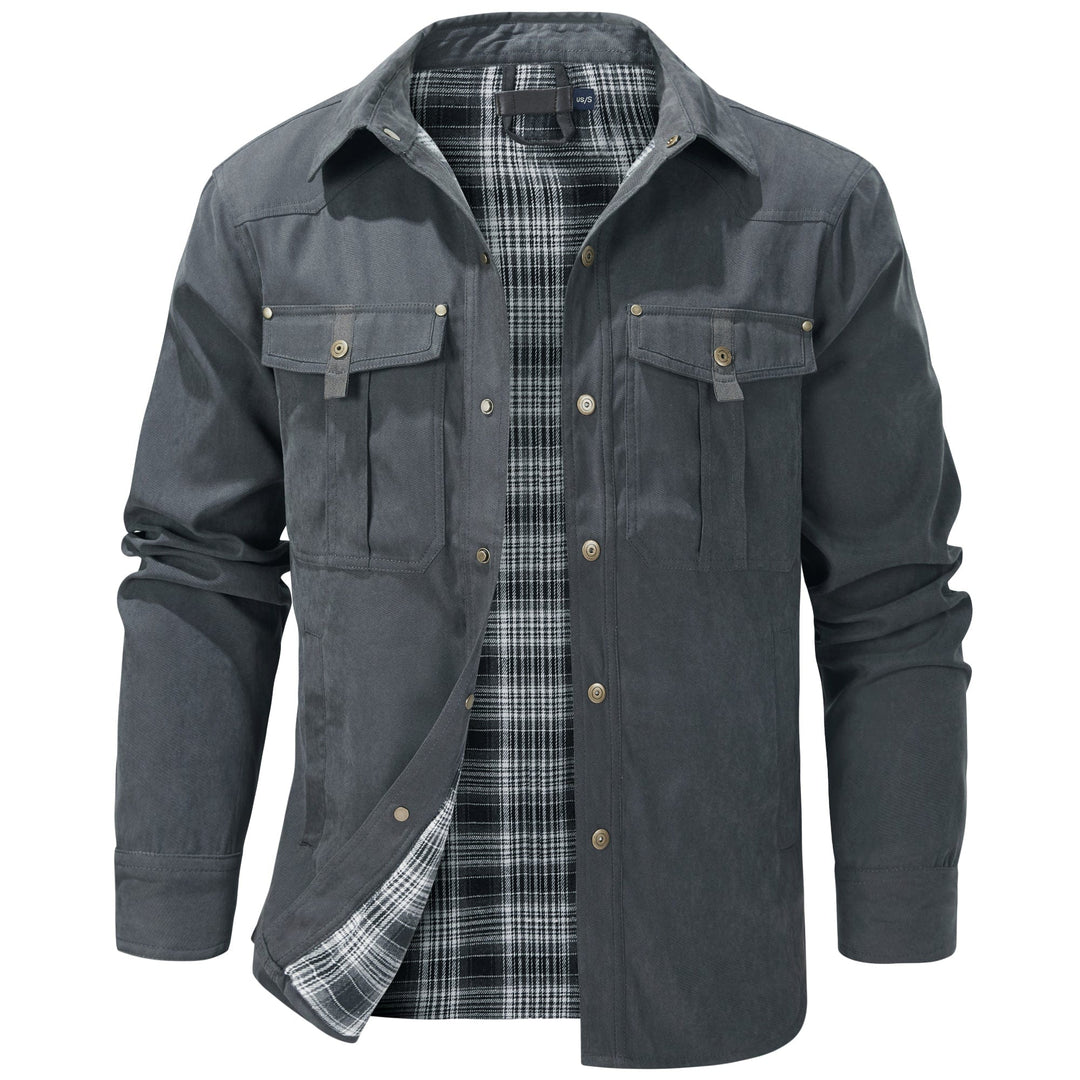Durable men's insulated jacket with flannel lining, ideal for everyday wear & apparel.