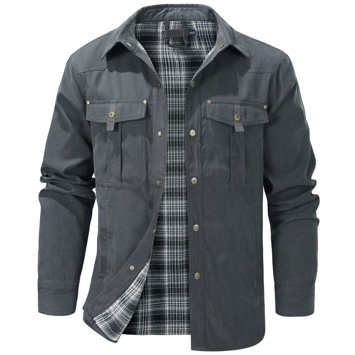 Durable men's insulated jacket with flannel lining, ideal for everyday wear & apparel.