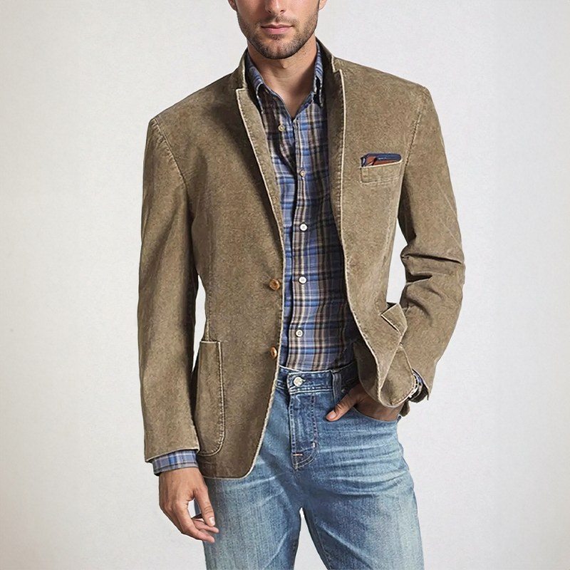 Men's versatile khaki blazer jacket for all-season smart casual and formal wear, ideal for modern men's fashion.