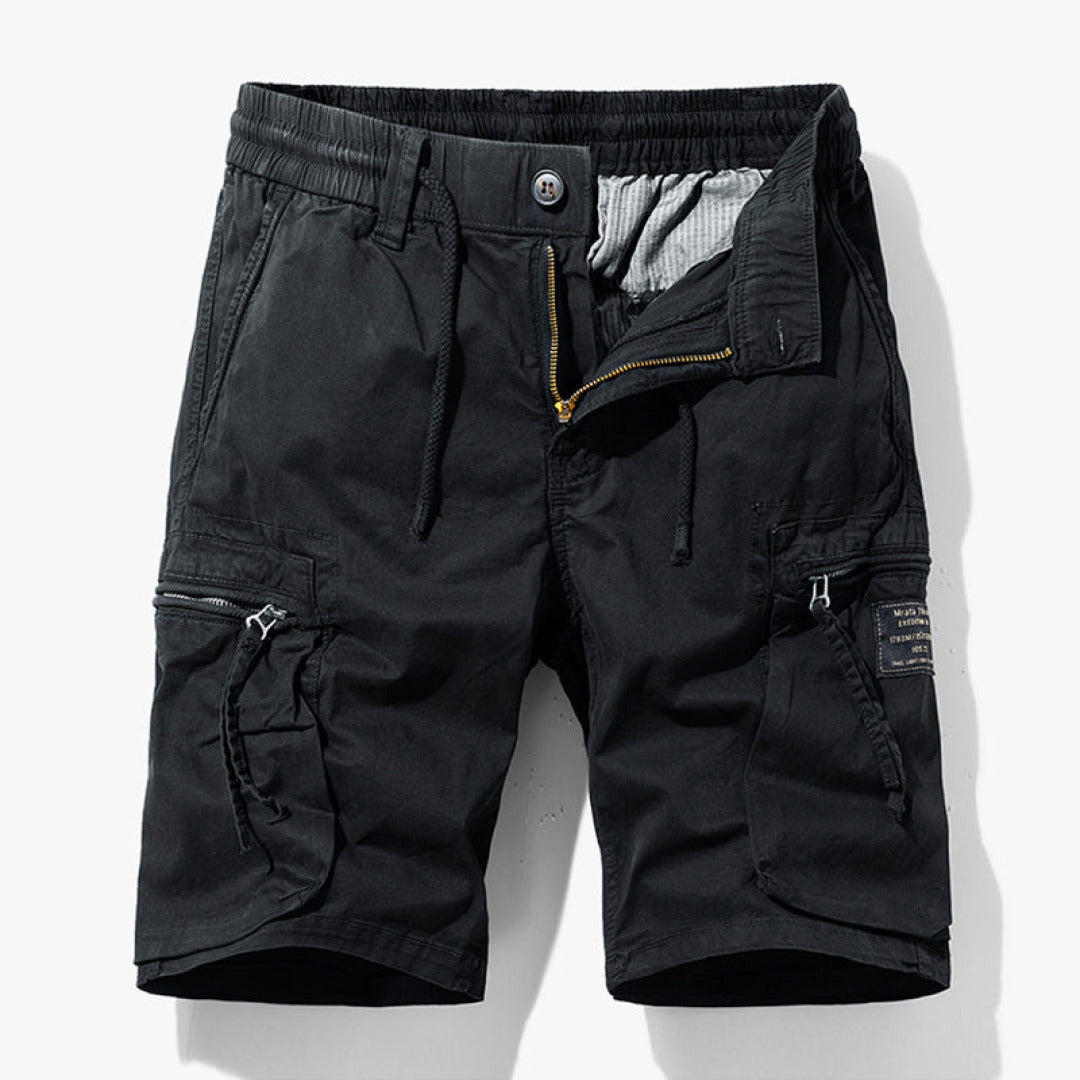 Gray men's versatile cargo shorts, combining comfort & style for everyday wear, outdoor adventures & summer fashion.