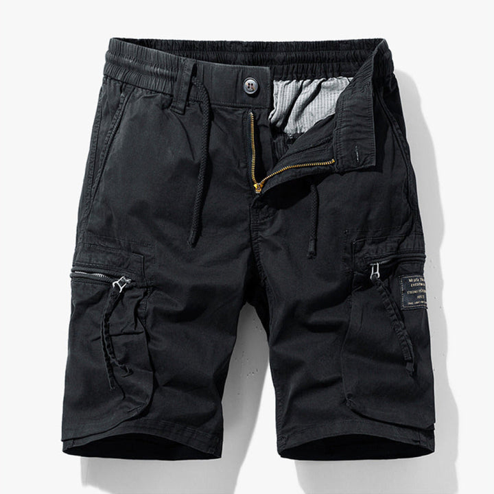 Gray men's versatile cargo shorts, combining comfort & style for everyday wear, outdoor adventures & summer fashion.