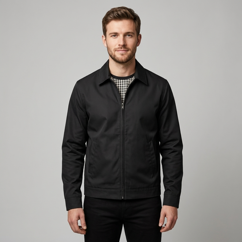 Everyday men's lightweight jacket with checked lining, ideal versatile outerwear for transitional spring & fall seasons.