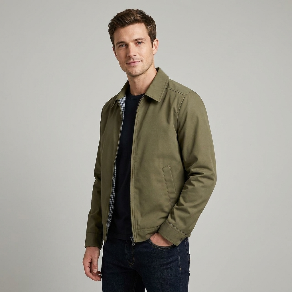 Stylish men's lightweight jacket featuring a checked lining, perfect versatile outerwear for fall & spring.