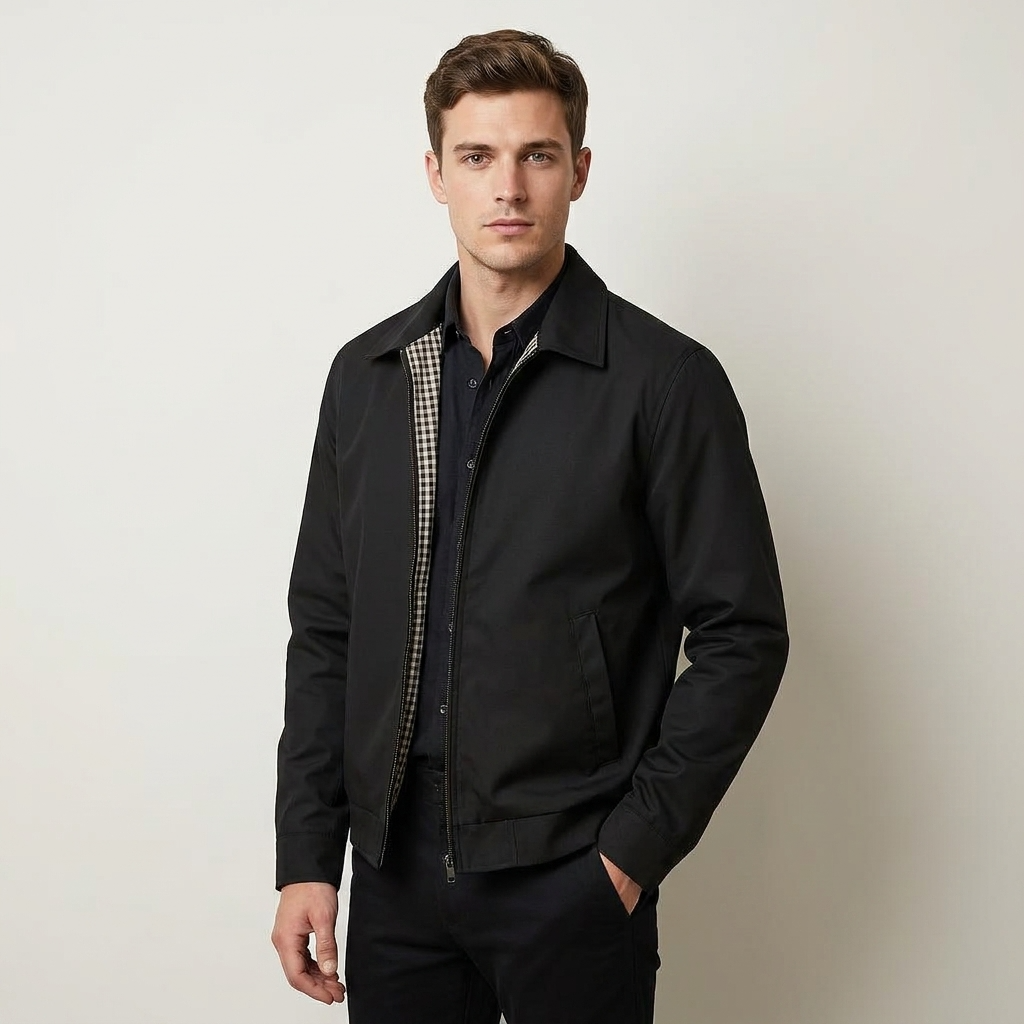 Men's lined jacket, a lightweight zip-up for spring & fall, offering versatile casual and smart casual style.
