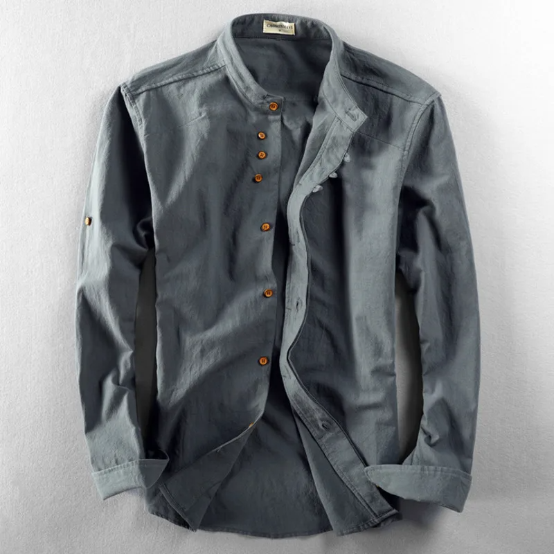 Collared men's casual button-up shirt with long sleeves. Ideal for men's fashion & versatile smart casual apparel.