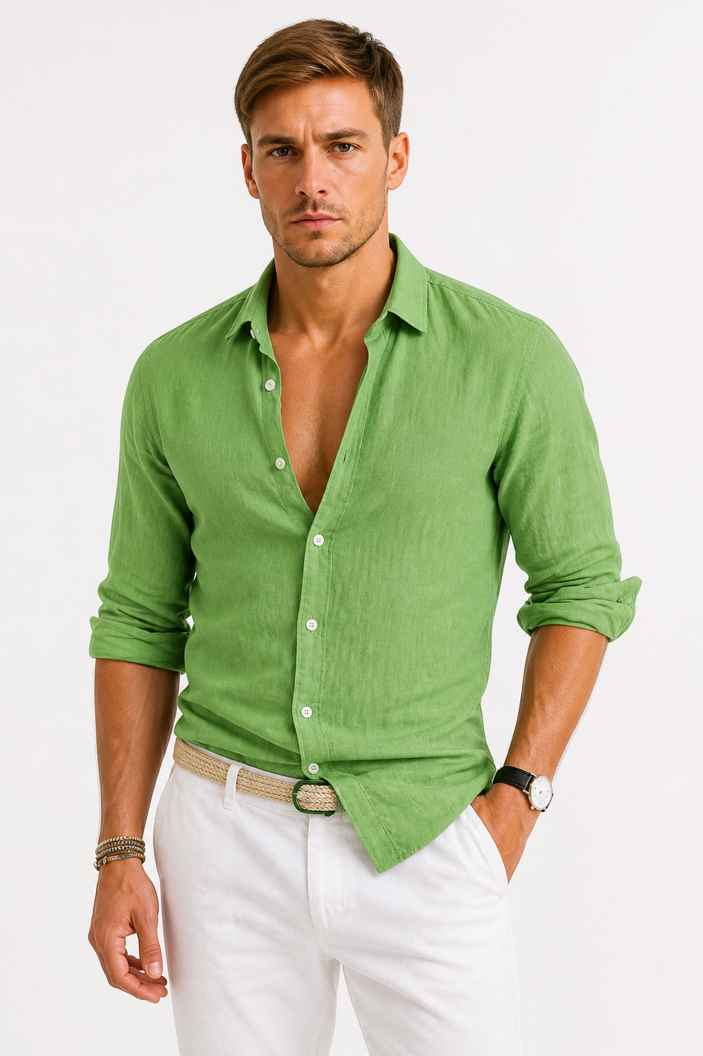 Men's summer-ready long sleeve shirt, a comfortable and versatile button-down for warm weather fashion.