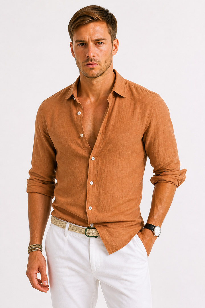 Lightweight long sleeve men's shirt, perfect as a collared casual button-down for summer & everyday.