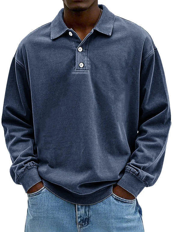 Tailored men's long sleeve polo shirt, a refined button-down top for comfortable smart casual wear.