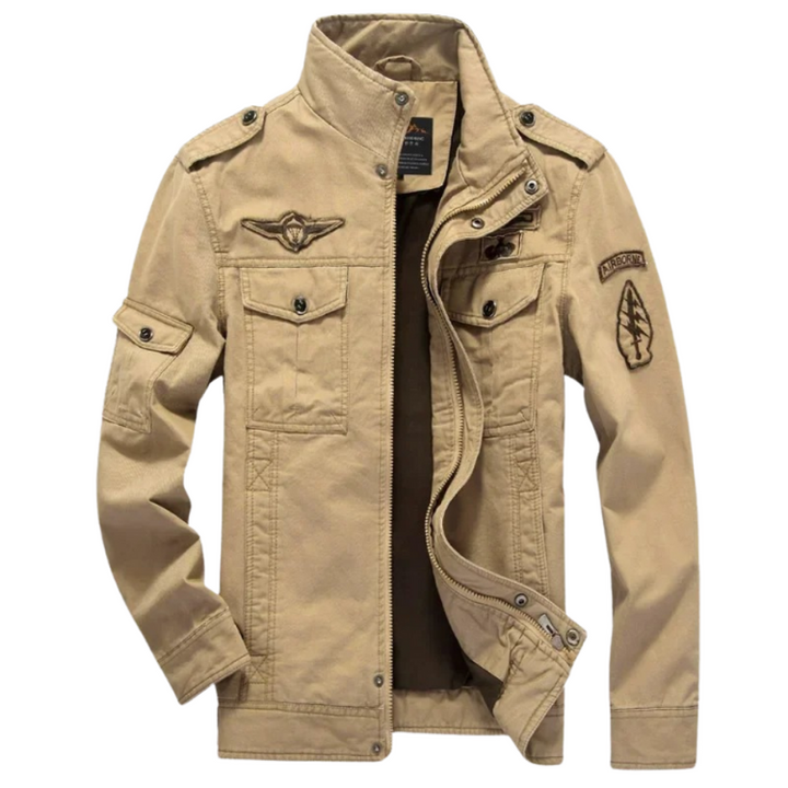 New men's regular fit utility jacket with zipper. Versatile mid-season outerwear for fall, spring & casual comfort.